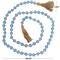 Light Blue Handmade Frosted Glass Beaded Garland with Tassel and Knotted Brown Jute